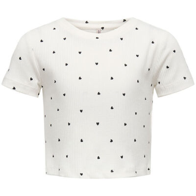 Kids Only T-shirt - KogBella - Rib- Cloud Dancer/Black Hearts