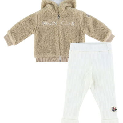Moncler Sæt - Fleecejakke/Leggings - Brun/Hvid