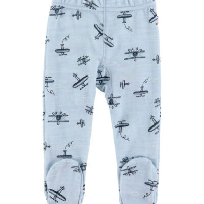 Joha Leggings m. Fødder - Uld/Bambus - Lyseblå m. Print