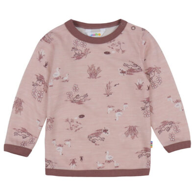Joha Bluse - Uld/Bambus - Lyserød m. Print