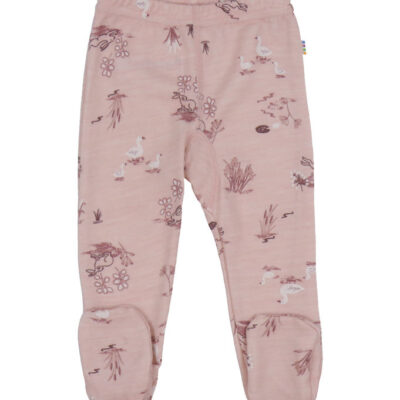 Joha Leggings m. Fødder - Uld/Bambus - Lyserød m. Print