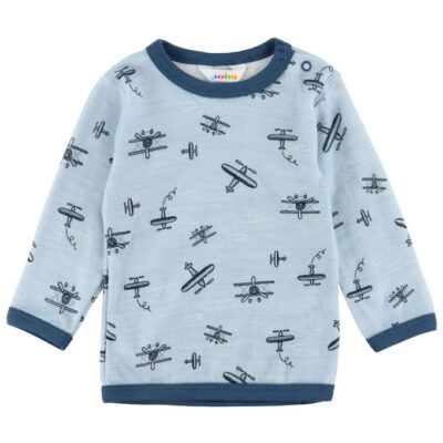 Joha Bluse - Uld/Bambus - Lyseblå m. Print