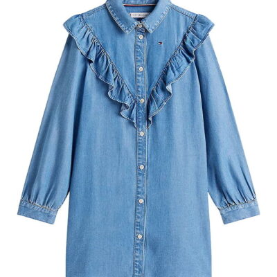 Tommy Hilfiger Kjole - Denim - Blå m. Flæser