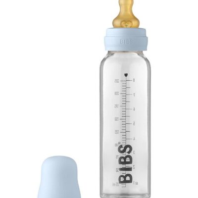 BIBS Sutteflaske - Glas - 225 ml - Naturgummi - Baby Blue