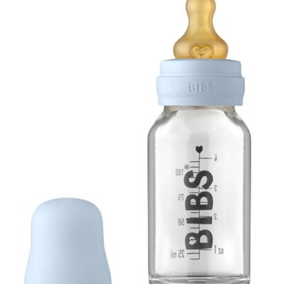 BIBS Sutteflaske - Glas - 110 ml - Naturgummi - Baby Blue