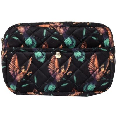 Fan Palm Toilettaske - Medium - Quiltet Velour - Black Hummingbi