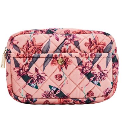 Fan Palm Toilettaske - Medium - Quiltet Velour - Flawless Rose