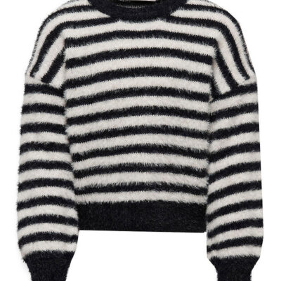 Kids Only Bluse - Strik - KogNewPiumo - Black/Egret Stripes