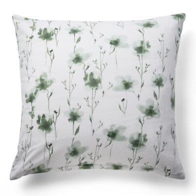 Pudebetræk 60x63 cm - Bomulds flonel - Hvid med grønne blomster