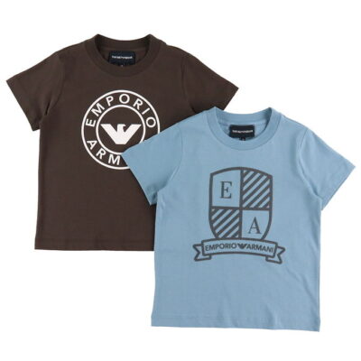 Emporio Armani T-shirt - 2-pak - Blå/Brun m. Print