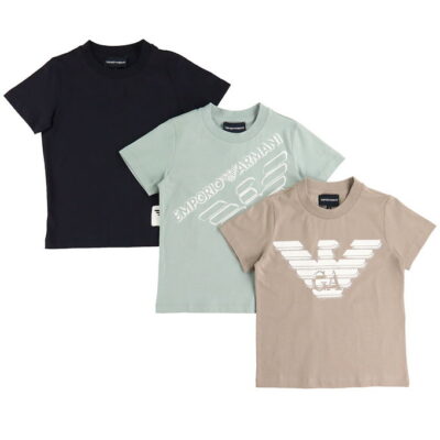 Emporio Armani T-shirt - 3-pak - Navy/Brun/Grøn m. Print