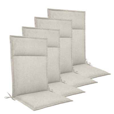 Havehynder til positionsstol 4 stk. - Luksus hynder 5 cm skum - Beige havehynder med høj ryg - Slidstærkt UV-resistent betræk - Nordstrand Home stolehynder