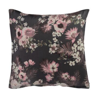 Pudebetræk 60x63 cm - 100% bomuldssatin - Vendbart gråt blomster print og prikker