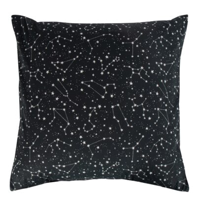 Pudebetræk 60x63 cm - 100% Bomuld - Zodiac black - Vendbart med stjerner