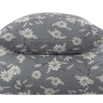 Dobbelt sengetøj 240x220 cm - Bæk og Bølge - 100% Bomulds krep - Gråt blomster print