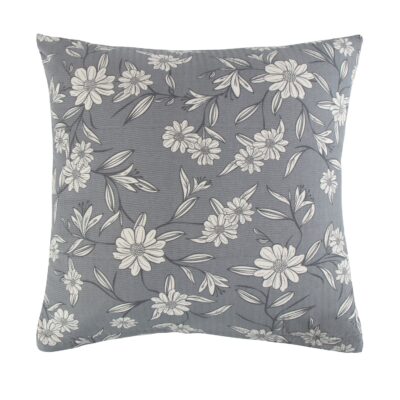 Pudebetræk 60x63 cm - Bæk og Bølge - 100% Bomulds krep - Gråt blomster print