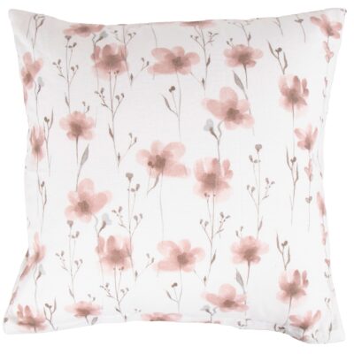 Pudebetræk 60x63 cm - Bomulds flonel - Hvid med rosa blomster