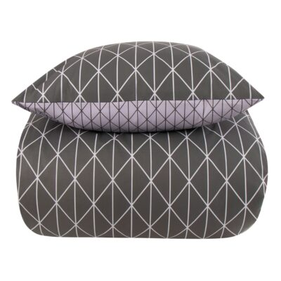 Dobbelt sengetøj 240x220 cm - 100% Bomuld - Vendbart med gråt harlequin design