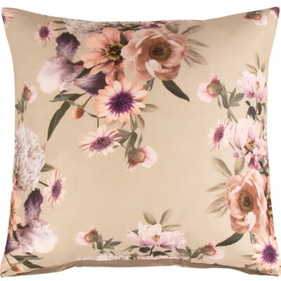Pudebetræk 60x63 cm - Bomuldssatin - Vendbart beige blomster print