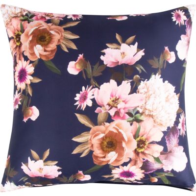 Pudebetræk 60x63 cm - Bomuldssatin - Vendbart mørkeblåt blomster print
