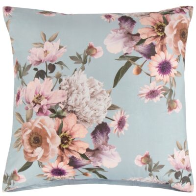 Pudebetræk 60x63 cm - Bomuldssatin - Vendbart lyseblåt blomster print