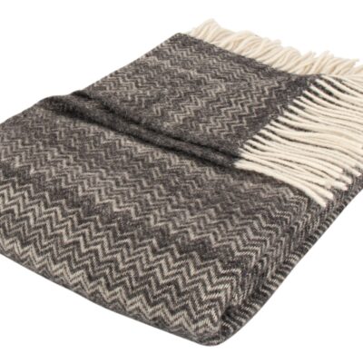 Uldplaid - 100% Ny ren uld - 130x200 cm - Blødt uldtæppe i mønstret mørkegrå - Nordstrand Home plaid