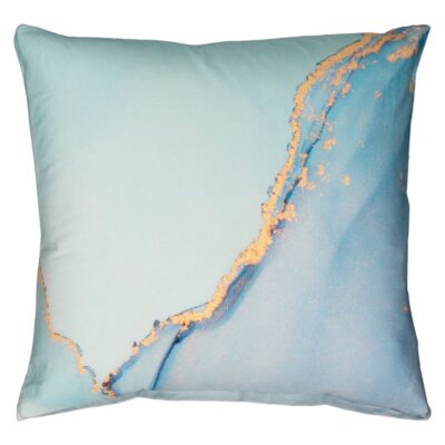 Pudebetræk 60x63 cm - 100% Bomuldssatin - Vendbart blåt marmoreret design