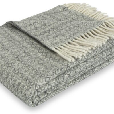 Uldplaid - 100% Ny ren uld - 130x200 cm - Blødt uldtæppe i mønstret grå - Nordstrand Home plaid
