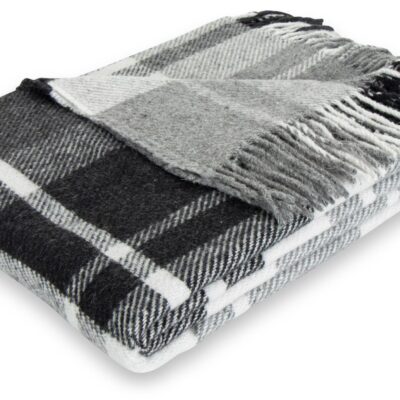 Uldplaid med finkæmmet uld - 130x200 cm - Blødt uldtæppe med flotte grå tern - By Borg plaid