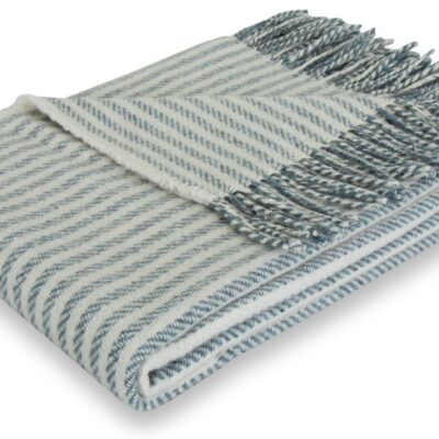 Uldplaid med finkæmmet uld - 130x200 cm - Blødt uldtæppe med flotte blå striber - By Borg plaid