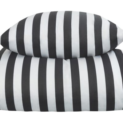 Stribet sengetøj - 150x210 cm - Blødt bomuldssatin - Nordic Stripe - Mørkegråt og hvidt sengesæt