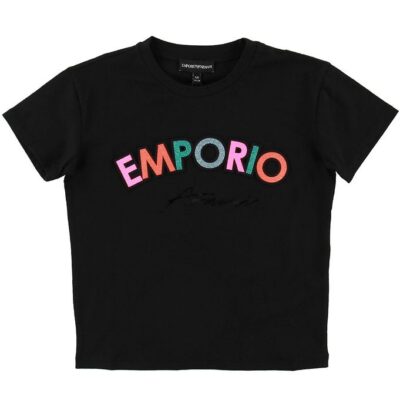 Emporio Armani T-shirt - Sort m. Glimmer/Patches