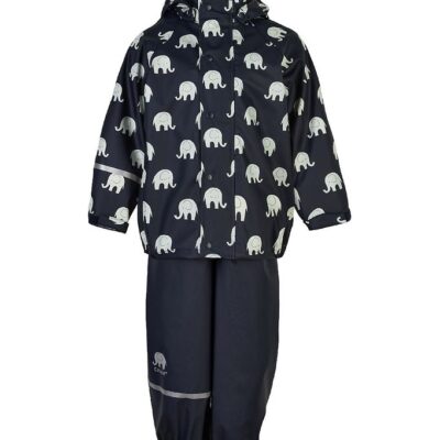 CeLaVi Regntøj m. Seler - PU - Dark Navy m. Elefanter