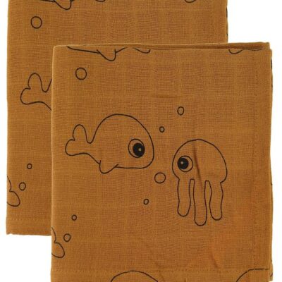 Done By Deer Babysvøb - 120x120 - 2 stk - Sea Friends - Mustard