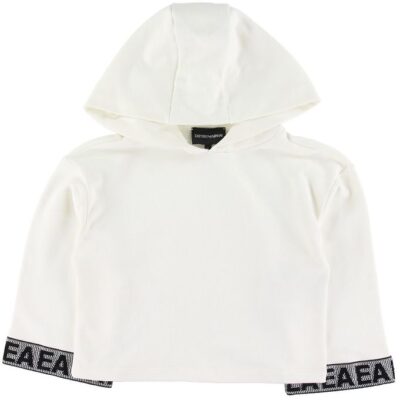 Emporio Armani Hættetrøje - Crop - Hvid m. Pailletter
