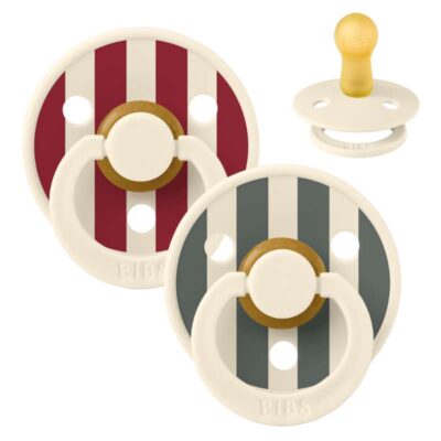 BIBS Rund Colour Sut - 2-Pak - Str. 2 - Naturgummi - Block Studio - Ruby/Pine Mix