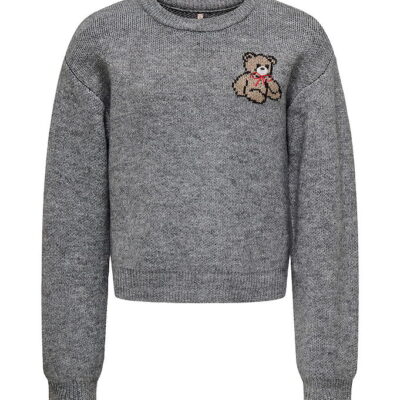 Kids Only Bluse - Strik - KogTeddy - Medium Grey Melange/Teddy