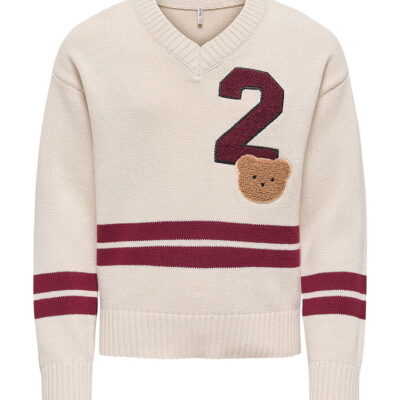 Kids Only Bluse - Strik - KogJanny - Birch/Badge/Cabernet