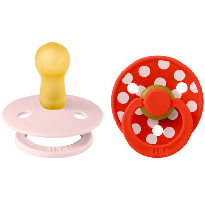 BIBS Rund Colour Sut - 2-Pak - Str. 2 - Naturgummi - Polka Studio - Blossom/Candy Apple
