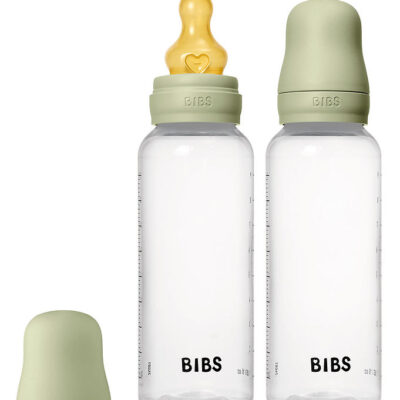 BIBS Bottle - Sutteflaskesæt - Plastik - 2-pak - Naturgummi/Medium Flow/Rund - 270ml - Sage
