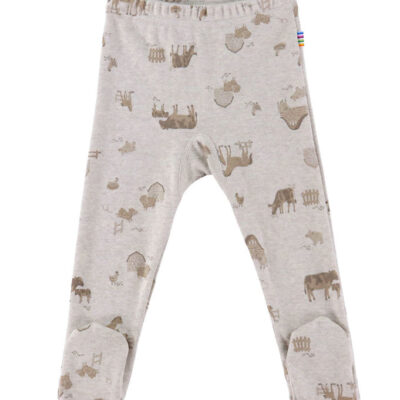 Joha Leggings m. Fødder - Lys Beige m. Bondegårdsdyr