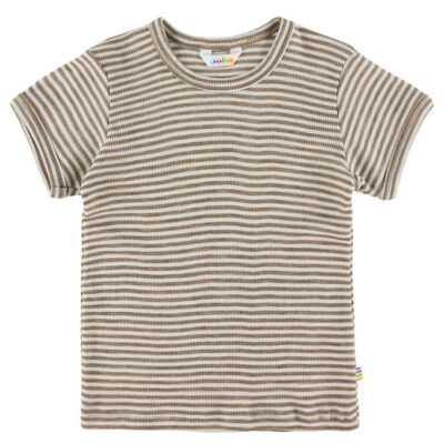 Joha T-shirt - Uld/Silke - Rib - Mørk Beige/Stribet