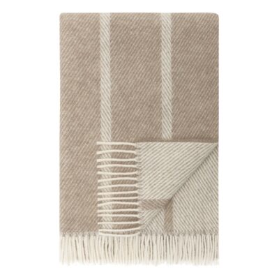 Uldplaid 120x180 cm - Beige plaid med striber - 100% ny ren uld - Istinden Høie of Scandinavia uldtæppe