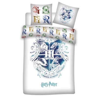 Harry Potter sengetøj - 100% bomuld - Børnesengetøj 140x200 cm - Hogwarts våbenskjold - Blå