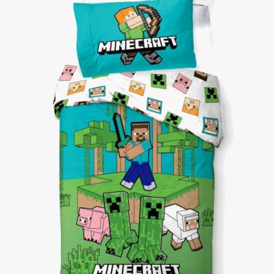 Minecraft sengetøj - 100% bomuld - Børnesengetøj 140x200 cm - Steve, Zombie, Creeper og Pigs Sheep