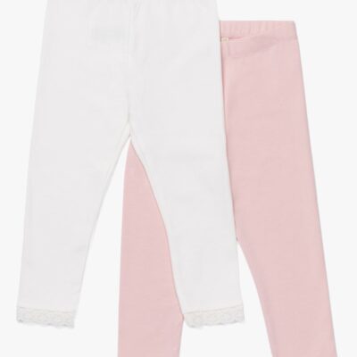 Petite Chérie Atelier Amandine Leggings 2-Pak, Pink/White 122-128
