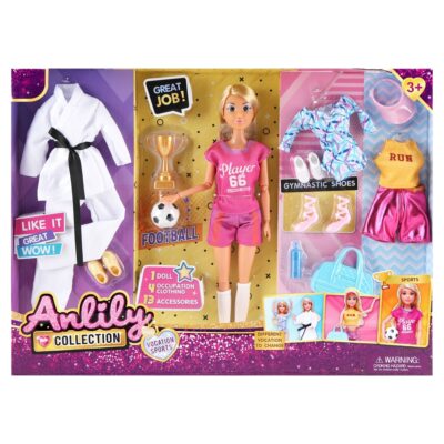 Anlily dukke med sportstøj 44x32 cm - 13 accessories