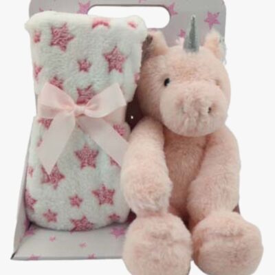 CarloBaby Fleecetæppe og Bamse Unicorn, Pink