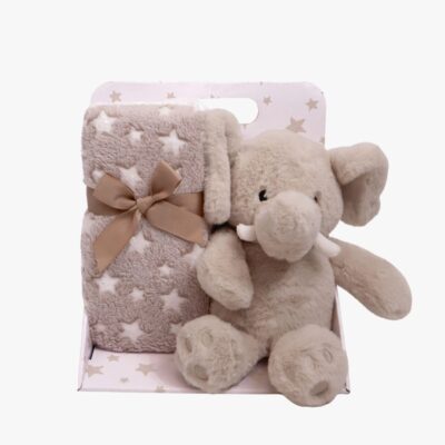 CarloBaby Elefant Fleecetæppe og Bamse, Beige