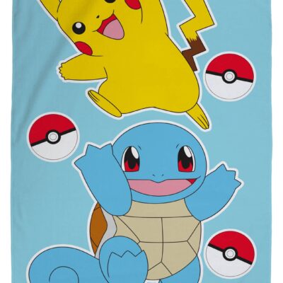 Pokémon håndklæde - 70x140 cm - 100% bomuld - Blødt børnehåndklæde med Pikachu og Squirtle